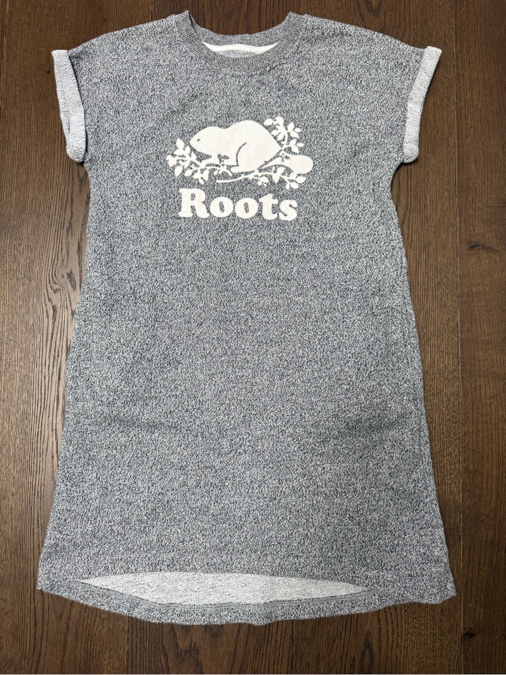 Roots Kids Heather Grey Logo Tee Dress with Cream Beaver Graphic